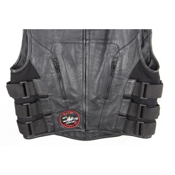 First Classics Vest Leather Gear Men’s Large Black Motorcycle Patches Straps - Picture 4 of 14